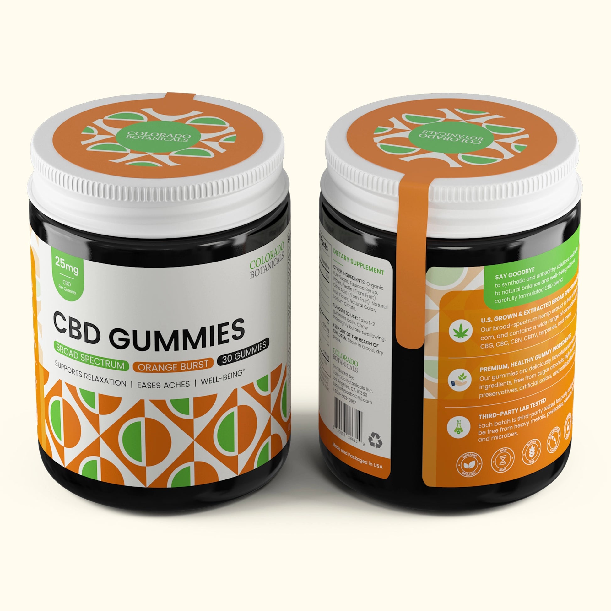 Colorado Botanicals 25mg CBD Gummies for Pain Anxiety Sleep Organic Vegan Gluten-Free Gummy Top View Orange Flavor